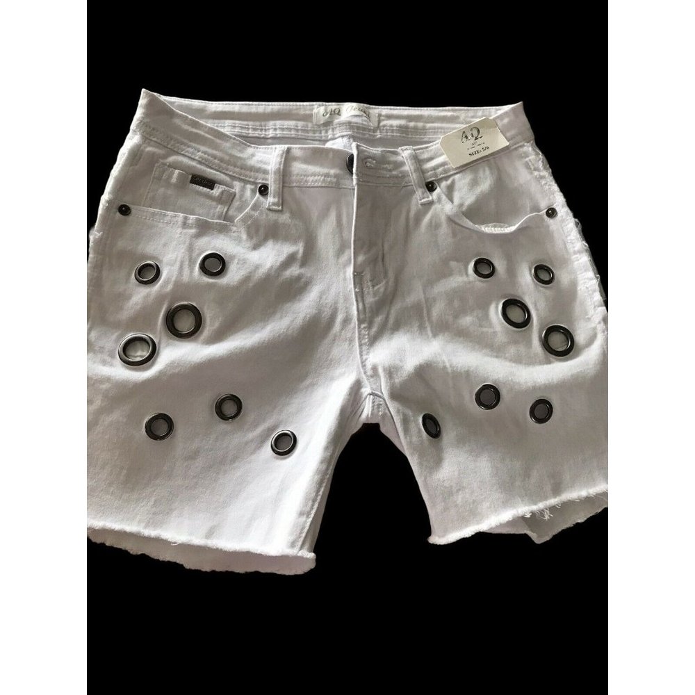 AQ White Denim frayed  Jeans shorts w  Silver Meta